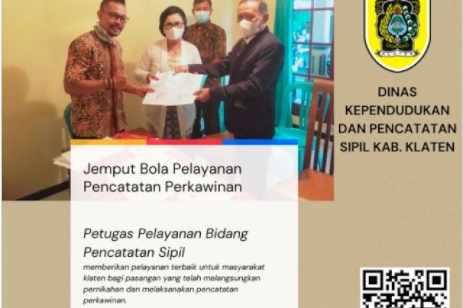 Jemput Bola Pelayanan Pencatatan Perkawinan oleh Disdukcapil Klaten Bidang Pencatatan Sipil.