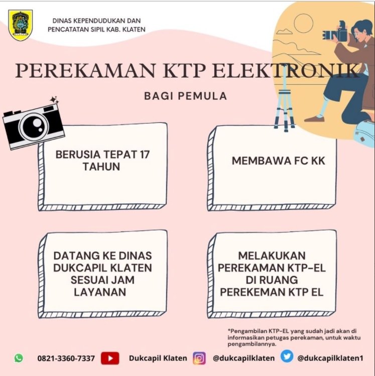 Perekaman KTP Elektronik Bagi Pemula di Disdukcapil Klaten.