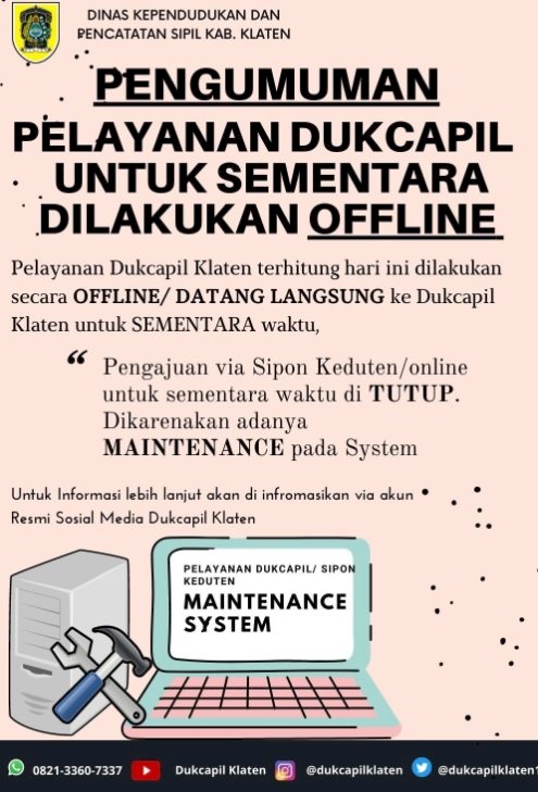 PENGUMUMAN MAINTENANCE SYSTEM.