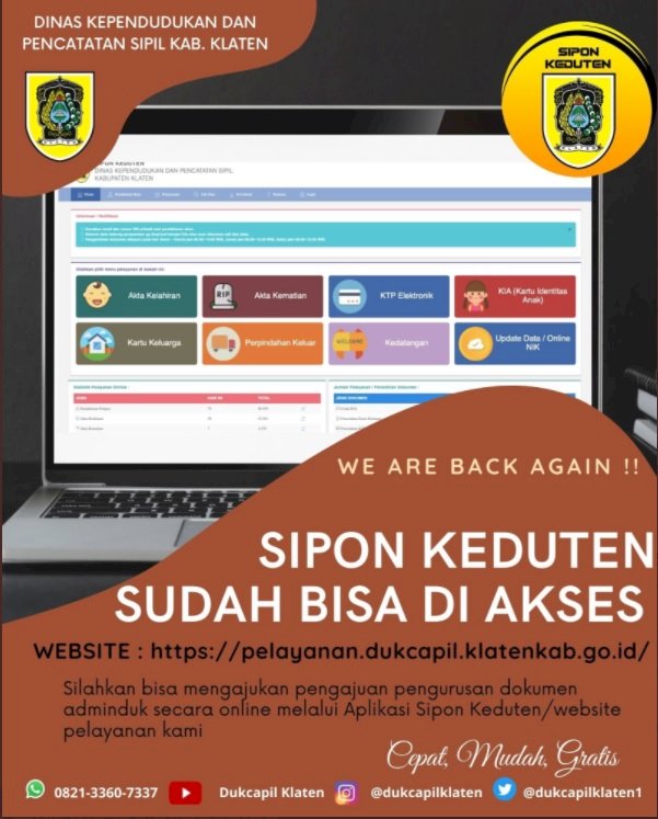 Aplikasi Sipon Keduten sudah bisa di akses.