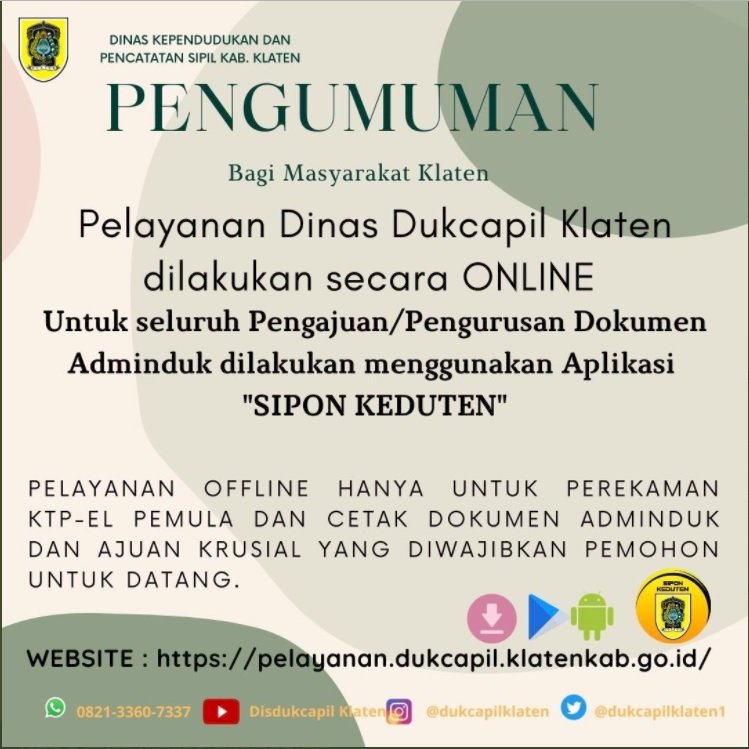 Pengajuan dokumen Adminduk dilakukan secara Online “SIPON KEDUTEN”