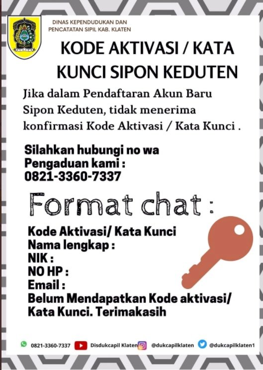 Solusi tidak mendapatkan kode aktivasi saat Pendaftaran Baru di akun SIPON KEDUTEN.