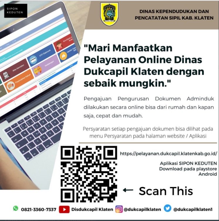 Pelayanan Sipon Keduten merupakan solusi bagi penduduk Klaten yang ingin tetap melakukan pengurusan Adminduk dengan cepat dan mudah.
