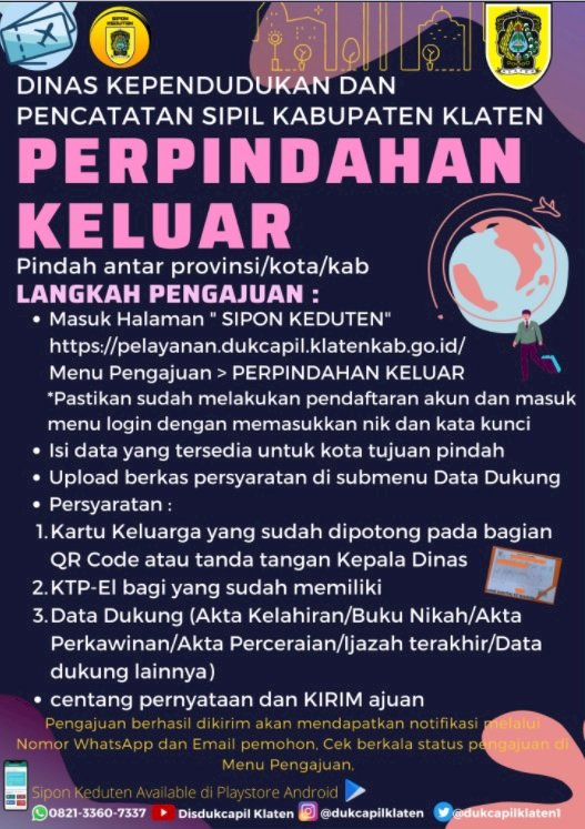 Perpindahan Keluar Provinsi/Kota/Kab pengajuan lewat online Aplikasi Sipon Keduten menjadi lebih mudah.