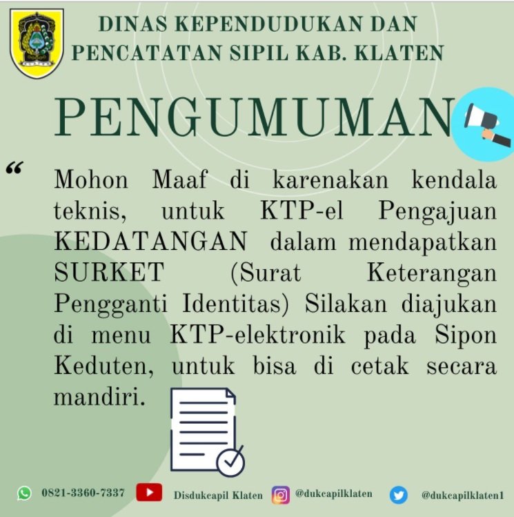 Mohon disimak bagi pemohon Kedatangan Penduduk untuk informasi terkini.