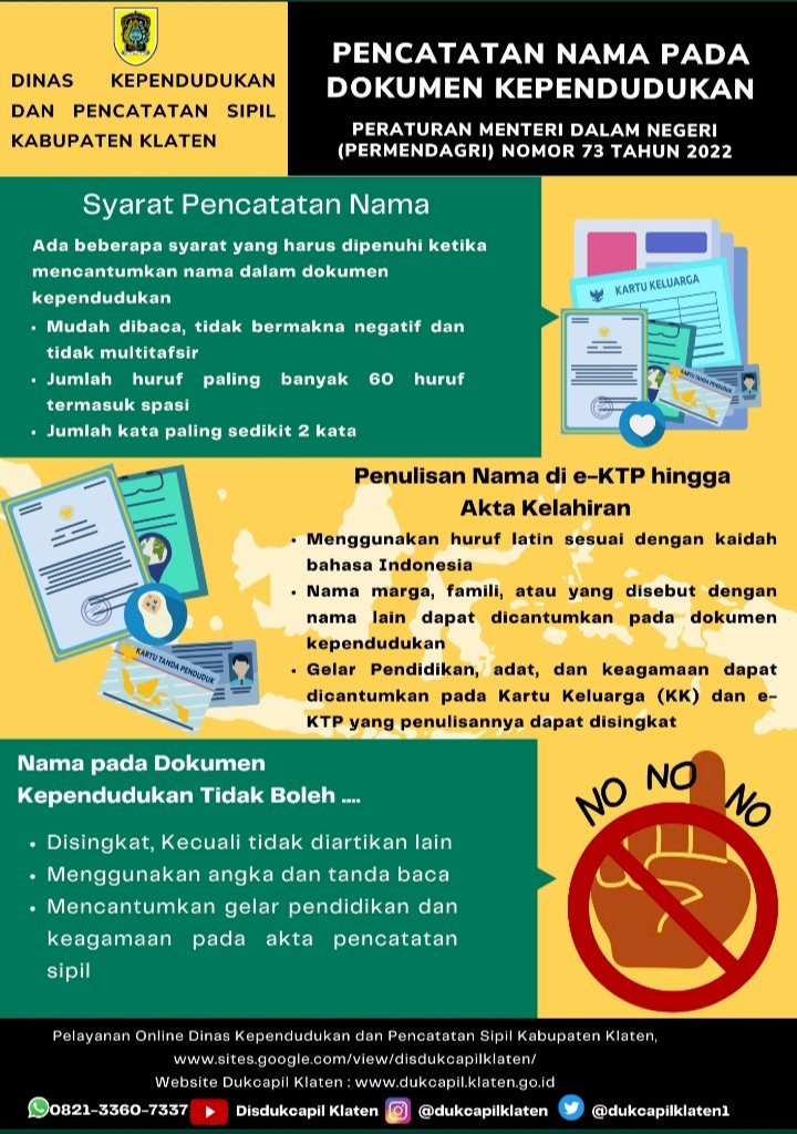 Aturan Baru tentang Pencatatan Nama pada Dokumen Kependudukan sesuai dengan Peraturan Menteri Dalam Negeri (Permendagri) Nomor 73 Tahun 2022
