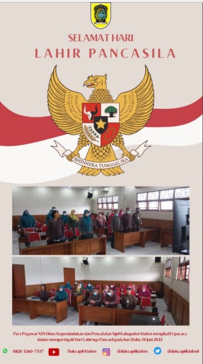 ASN Dinas Kependudukan dan Pencatatan Sipil Kabupaten Klaten ikuti Upacara peringatan Hari Lahirnya Pancasila. 
