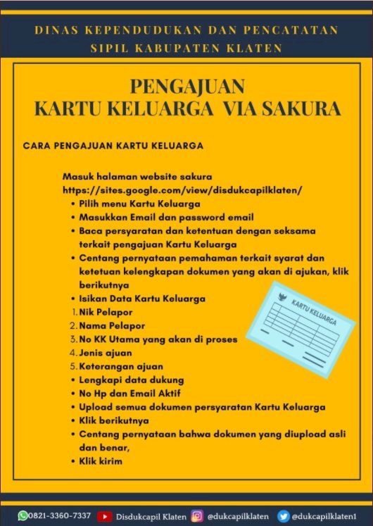 Mohon disimak membuat Kartu Keluarga (KK) menggunakan Aplikasi Sakura.