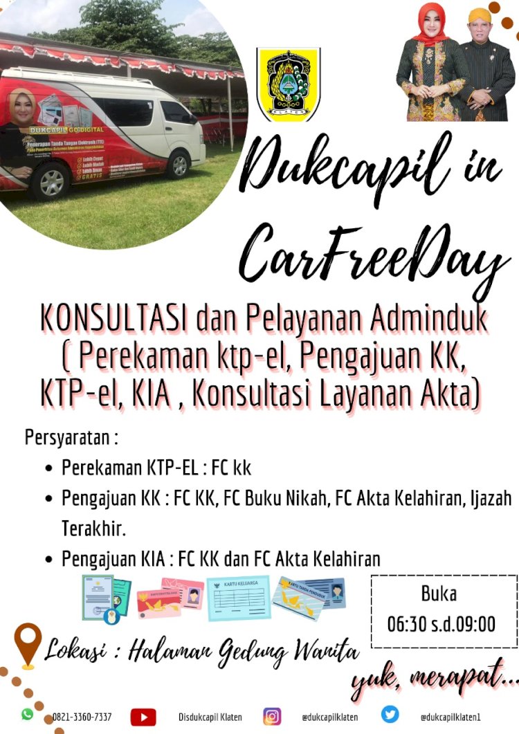 Dukcapil Klaten hadir di CarFreeDay hari Minggu 17 Juli 2022.
