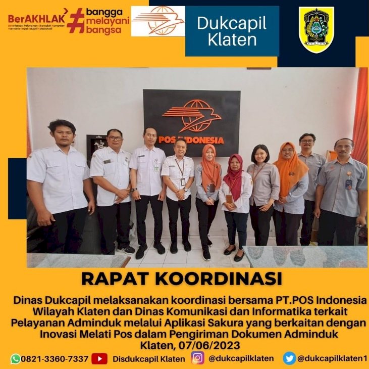 Disdukcapil Klaten rapat koordinasi bersama PT. POS Indonesia wilayah Klaten terkait Pelayanan Adminduk.