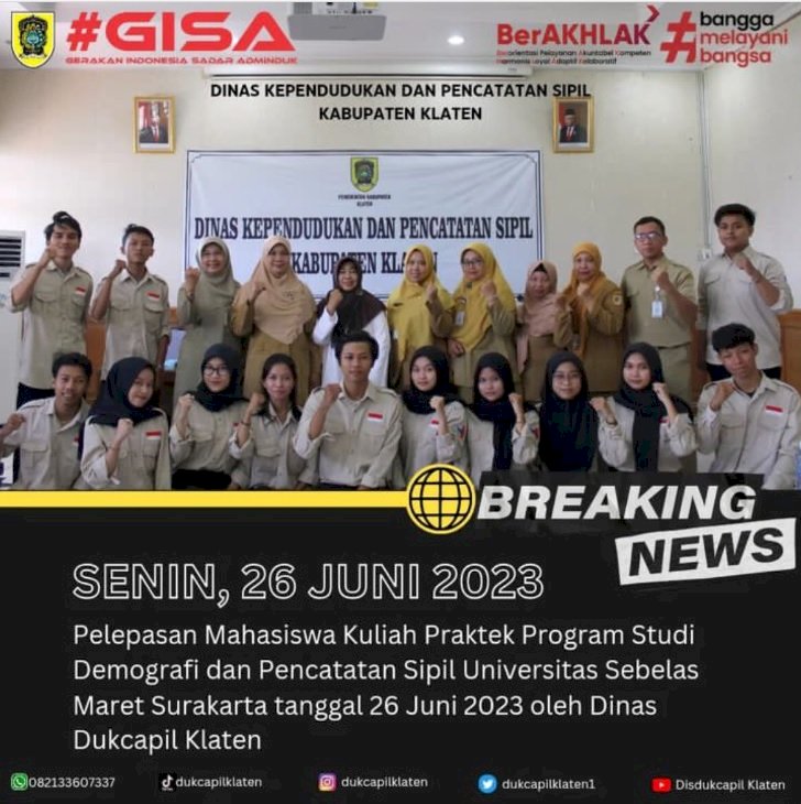 Pelepasan Mahasiswa Kuliah Praktek Program Studi Demografi dan Pencatatan Sipil Universitas Sebelas Maret Surakarta.