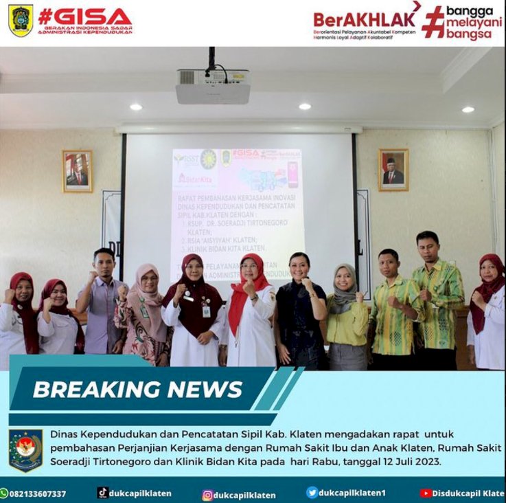 Disdukcapil Klaten mengadakan rapat pembahasan Perjanjian Kerjasama dengan Rumah Sakit.