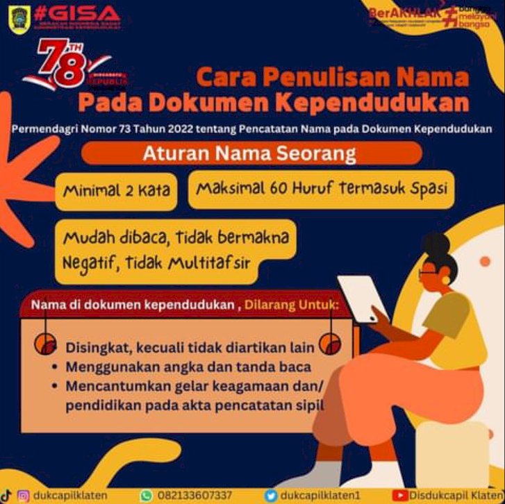 Tata Cara Pencatatan Nama Permendagri 73 Tahun 2022 mengatur tentang pencatatan nama pada Dokumen Kependudukan.