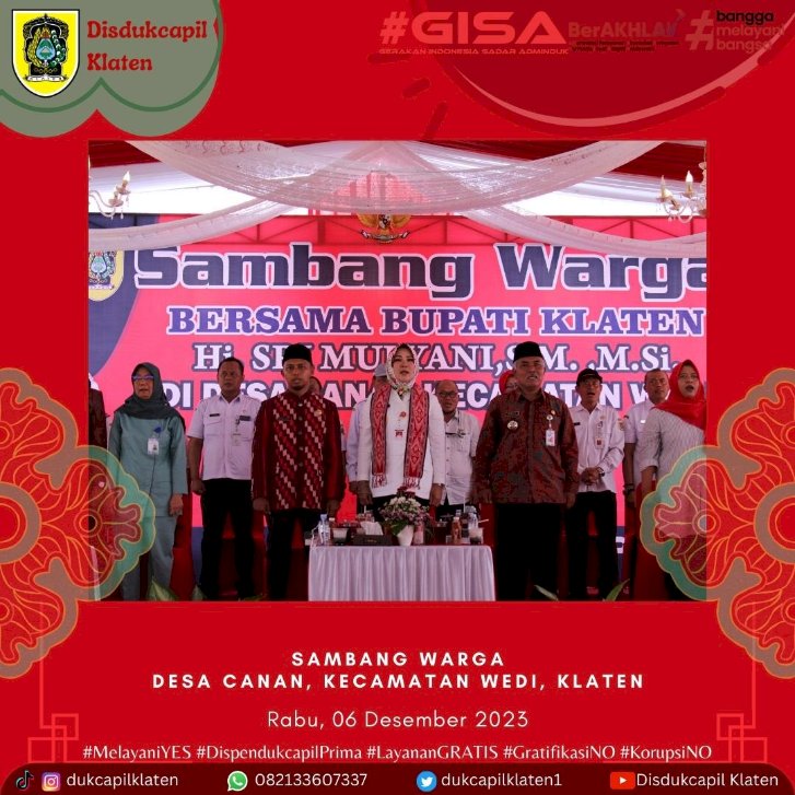 Dinas Dukcapil Klaten memberikan pelayanan membahagiakan pada acara sambang warga Desa Canan Kecamatan Wedi.