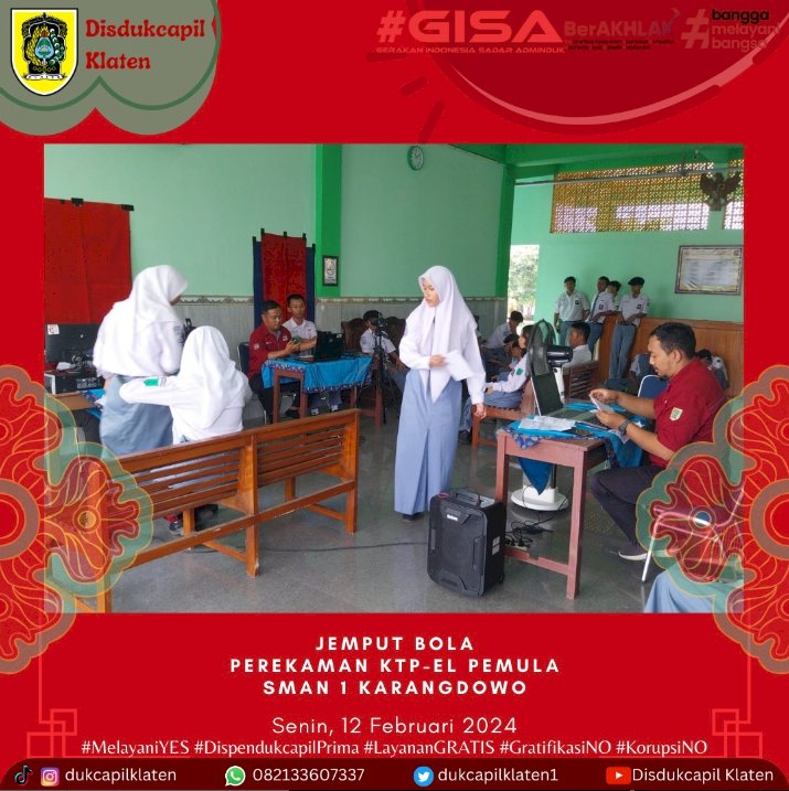Perekaman Jemput Bola KTP-EL Pemula, di SMAN 1 Karangdowo.