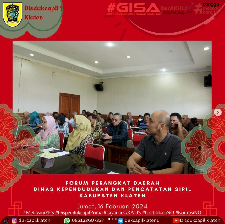 Dinas Dukcapil Klaten melaksanakan Forum Perangkat Daerah.