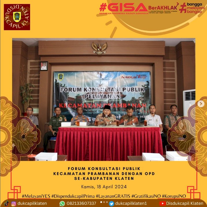 Forum Konsultasi Publik diadakan oleh Kecamatan Prambanan bersama beberapa OPD di Kabupaten Klaten.
