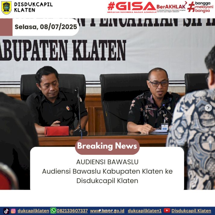 Audiensi Bawaslu Kabupaten Klaten ke Disdukcapil Klaten.