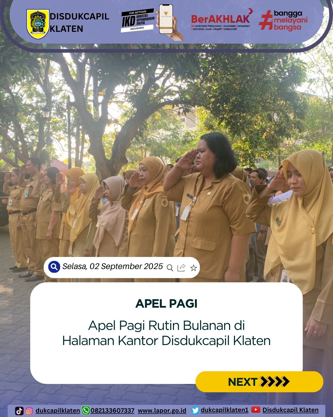 Apel Pagi Rutin Dinas Dukcapil Klaten Selasa, 02 September 2025