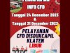 Pelayanan CFD (Car Free Day) Disdukcapil Klaten libur pada tanggal 24 Desember 2023 dan 31 Januari 2023.