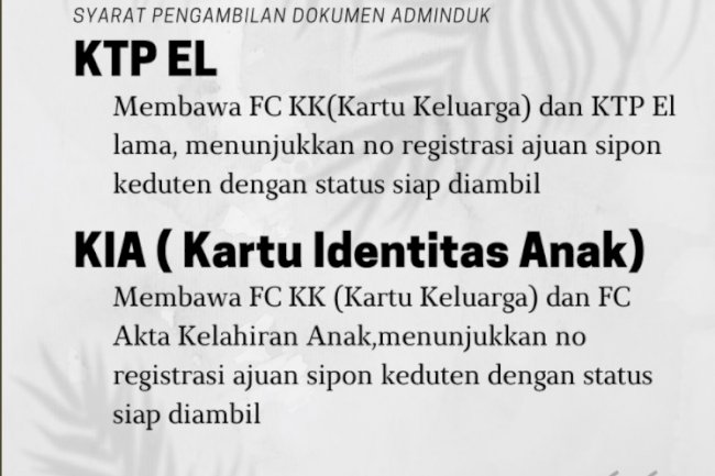 SYARAT YANG DIBAWA SAAT PENGAMBILAN DOKUMEN KTP ELEKTRONIK DAN KIA DI DUKCAPIL KLATEN.