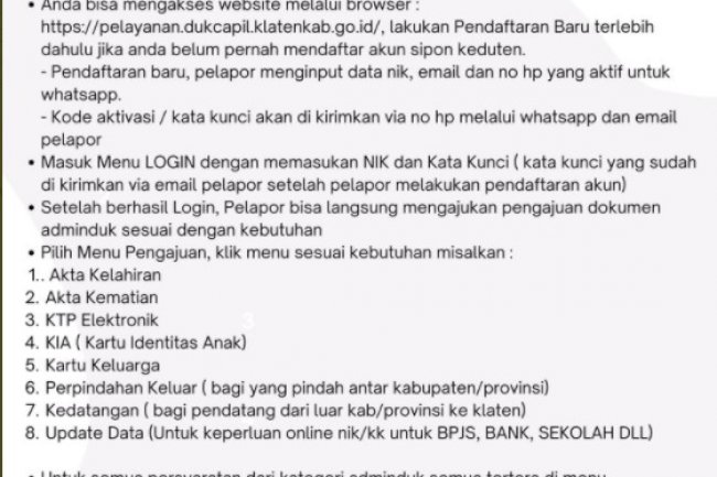 Bagi warga masyarakat Klaten yang masih belum mengetahui tentang Aplikasi SIPON KEDUTEN. Silakan bisa disimak penjelasan berikut.
