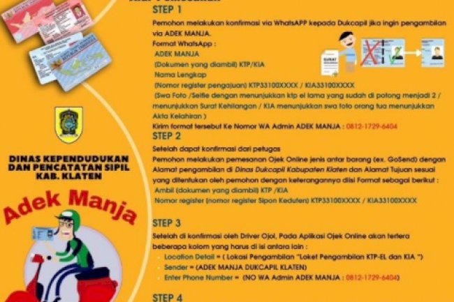 Tutorial menggunakan layanan ADEK MANJA  untuk pengambilan dokumen KTP-EL dan KIA lewat Ojek Online.