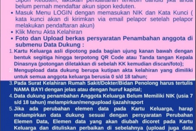 Pengajuan penambahan anggota keluarga belum mempunyai NIK usia 0-18 Tahun.