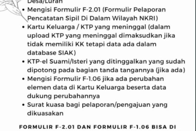 Persyaratan Akta Kematian pelayanan Dinas Dukcapil Klaten.