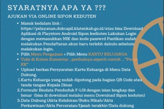 Persyaratan pengajuan Kartu Keluarga Pecah KK.