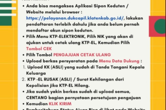 Pengajuan cetak ulang KTP-EL melalui Sipon KEDUTEN.