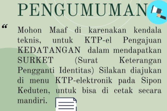 Mohon disimak bagi pemohon Kedatangan Penduduk untuk informasi terkini.