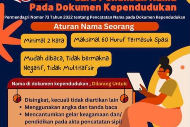 Tata Cara Pencatatan Nama Permendagri 73 Tahun 2022 mengatur tentang pencatatan nama pada Dokumen Kependudukan.
