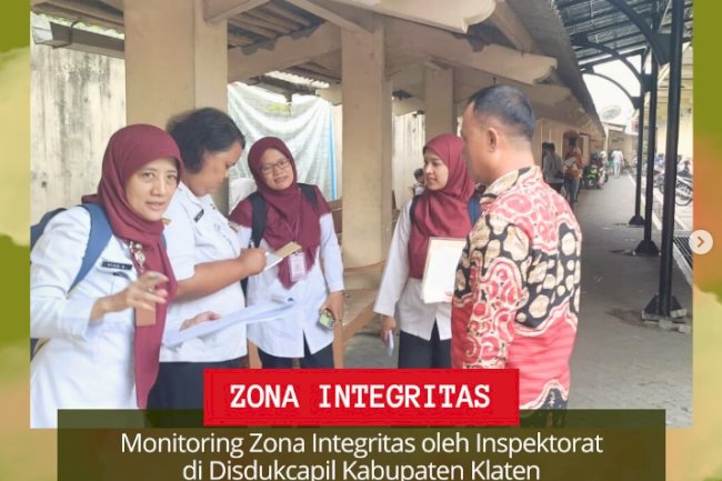 Monitoring Zona Integritas oleh Inspektorat di Disdukcapil Klaten.