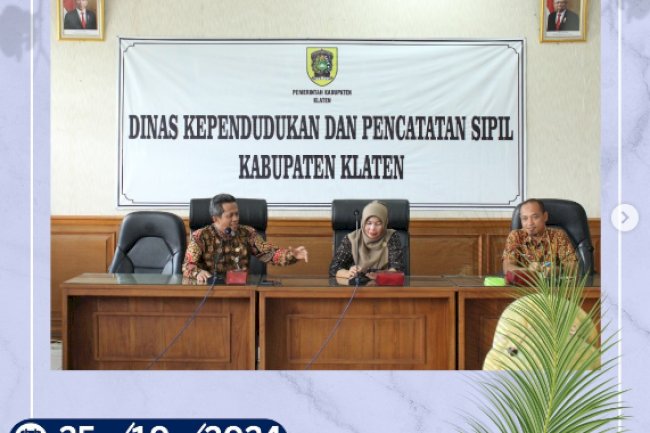 Disdukcapil Pati melaksanakan studi banding ke Disdukcapil Klaten untuk mempelajari penerapan zona integritas wilayah bebas korupsi (WBK) dalam pelayanan administrasi kependudukan.