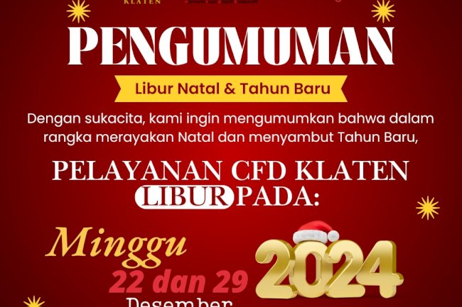 Pelayanan Car Free Day Disdukcapil Klaten LIBUR pada tanggal 22 dan 29 Desember 2024.