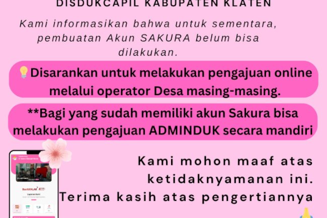 PENGUMUMAN PELAYANAN ONLINE SAKURA
