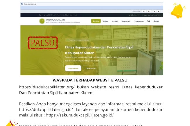 WASPADA ADA WEBSITE DUKCAPIL KLATEN PALSU