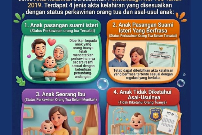 Jenis Akta Kelahiran berdasarkan Permendagri Nomor 108 Tahun 2019