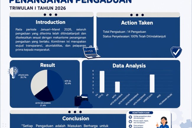 LAPORAN PENANGANAN PENGADUAN Disdukcapil Kabupaten Klaten Triwulan I Tahun 2026