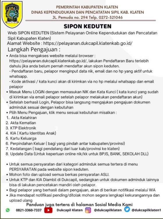 Bagi warga masyarakat Klaten yang masih belum mengetahui tentang Aplikasi SIPON KEDUTEN. Silakan bisa disimak penjelasan berikut. 