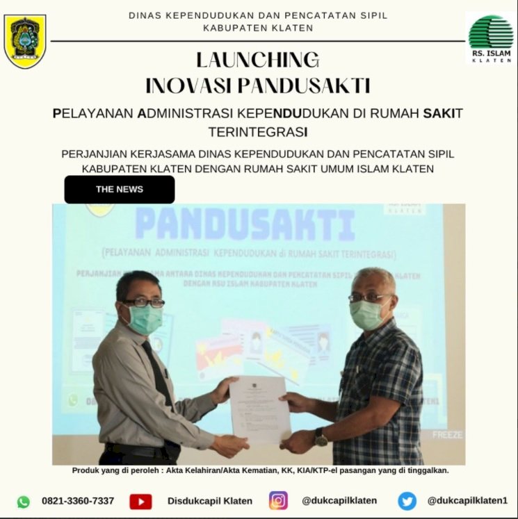Launching Inovasi PANDUSAKTI ( Pelayanan Administrasi Kependudukan di Rumah Sakit Terintegrasi)