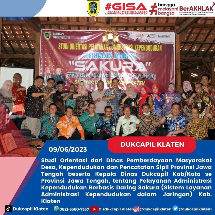 Studi Orientasi Dispermadesdukcapil Provinsi Jawa Tengah beserta Kepala Dinas Dukcapil Kabupaten/Kota se Provinsi Jawa Tengah.