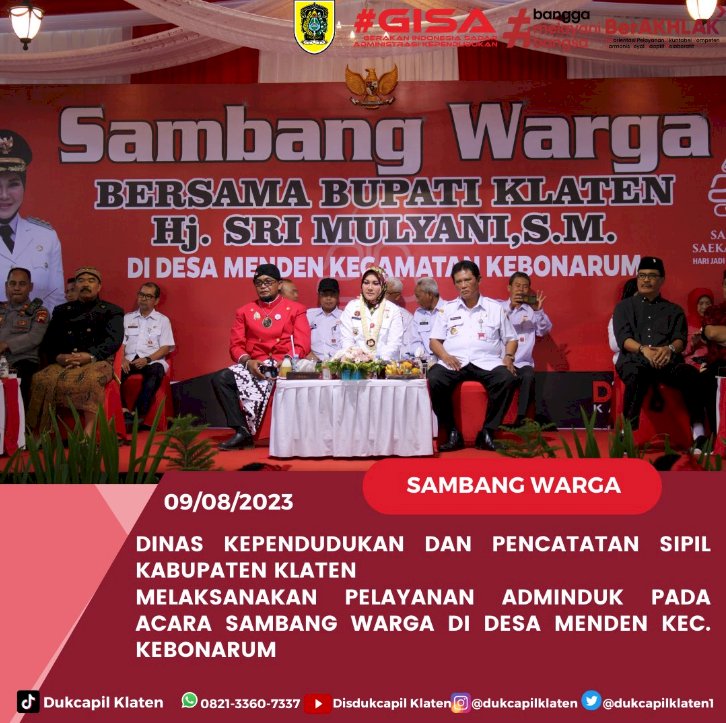 Pelayanan Adminduk acara Sambang Warga di Desa Menden Kecamatan Kebonarum Kabupaten Klaten.