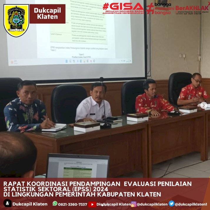 Rapat Koordinasi dalam rangka Pendampingan Evaluasi Penilaian Statistik Sektoral (EPSS) 2024 di lingkungan Pemerintah Kabupaten Klaten.