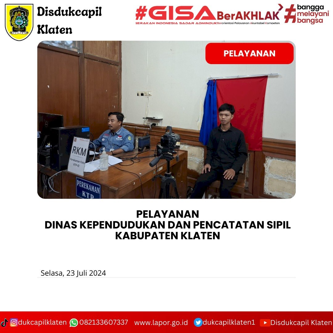 Pelayanan di Kantor Dinas Kependudukan dan Pencatatan Sipil Kabupaten Klaten pada hari Selasa, 23 Juli 2024