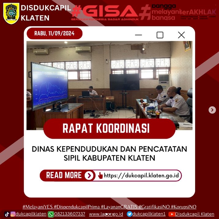 Dinas Dukcapil Klaten laksanakan Rakor Optimalisasi Aktivadi IKD melalui daring/zoom.