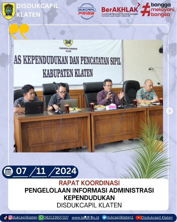 Disdukcapil Kabupaten Klaten mengadakan rapat koordinasi via Zoom.