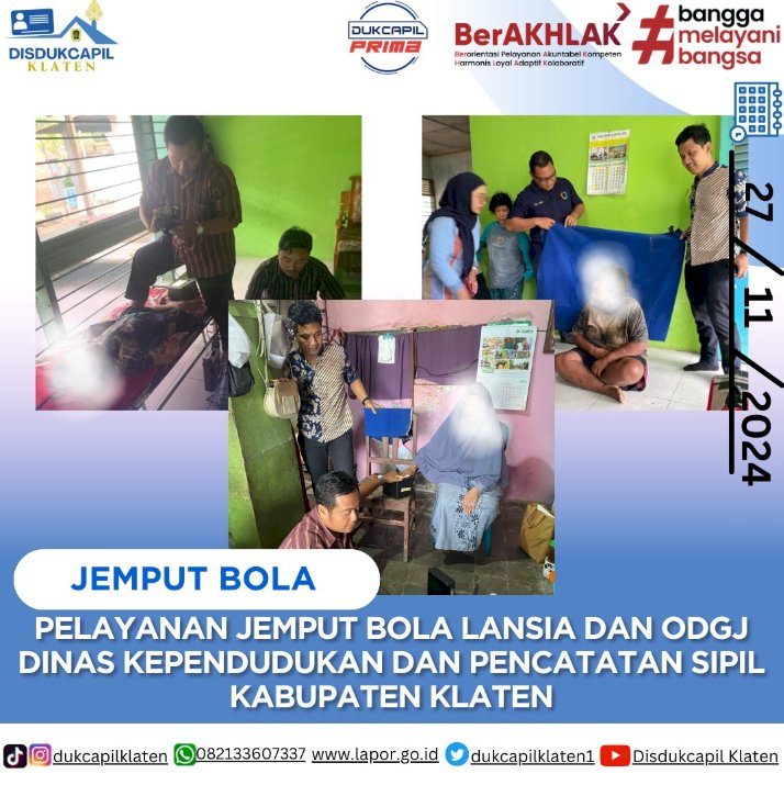 Disdukcapil Klaten melaksanakan layanan jemput bola untuk perekaman KTP-El kepada lansia di Perum Griya Prima dan ODGJ di Desa Kuncen, Kecamatan Ceper.