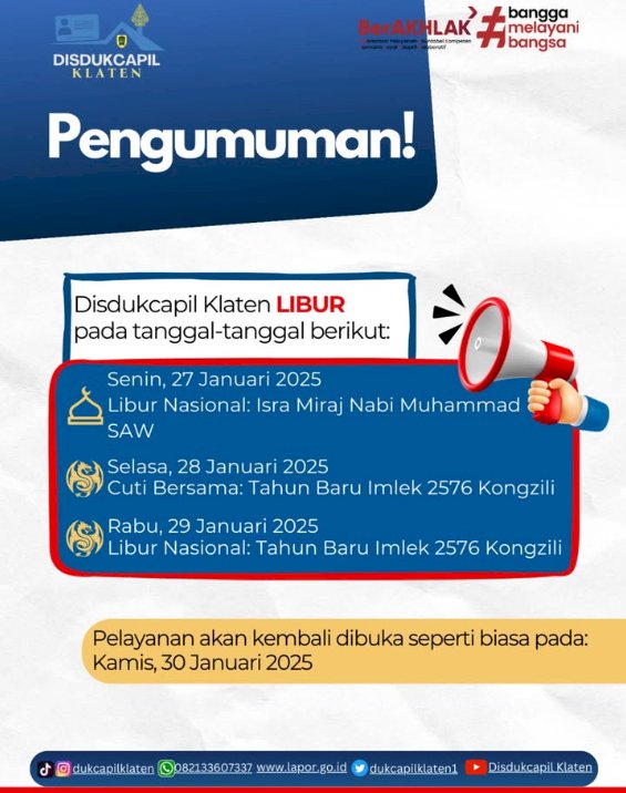 PENGUMUMAN LIBUR NASIONAL DAN CUTI BERSAMA.